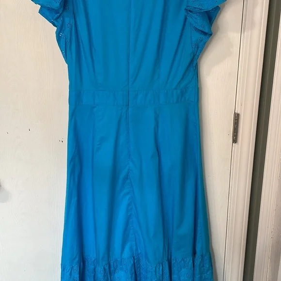Ann Taylor Factory Blue Eyelit Tiered Embroidered Petal Sleeves Maxi Dress Sz 8 - Picture 6 of 13
